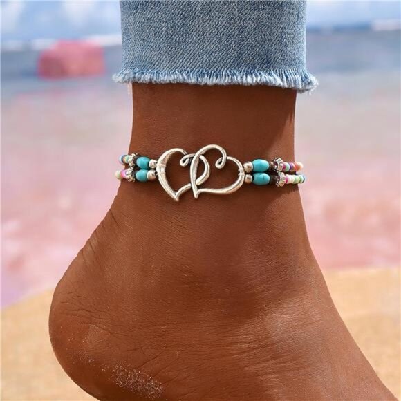 Shell Ankle Bracelet Set for Women, Gold Boho Bead Adjustable Anklet, Hawaiian - Picture 3 of 7